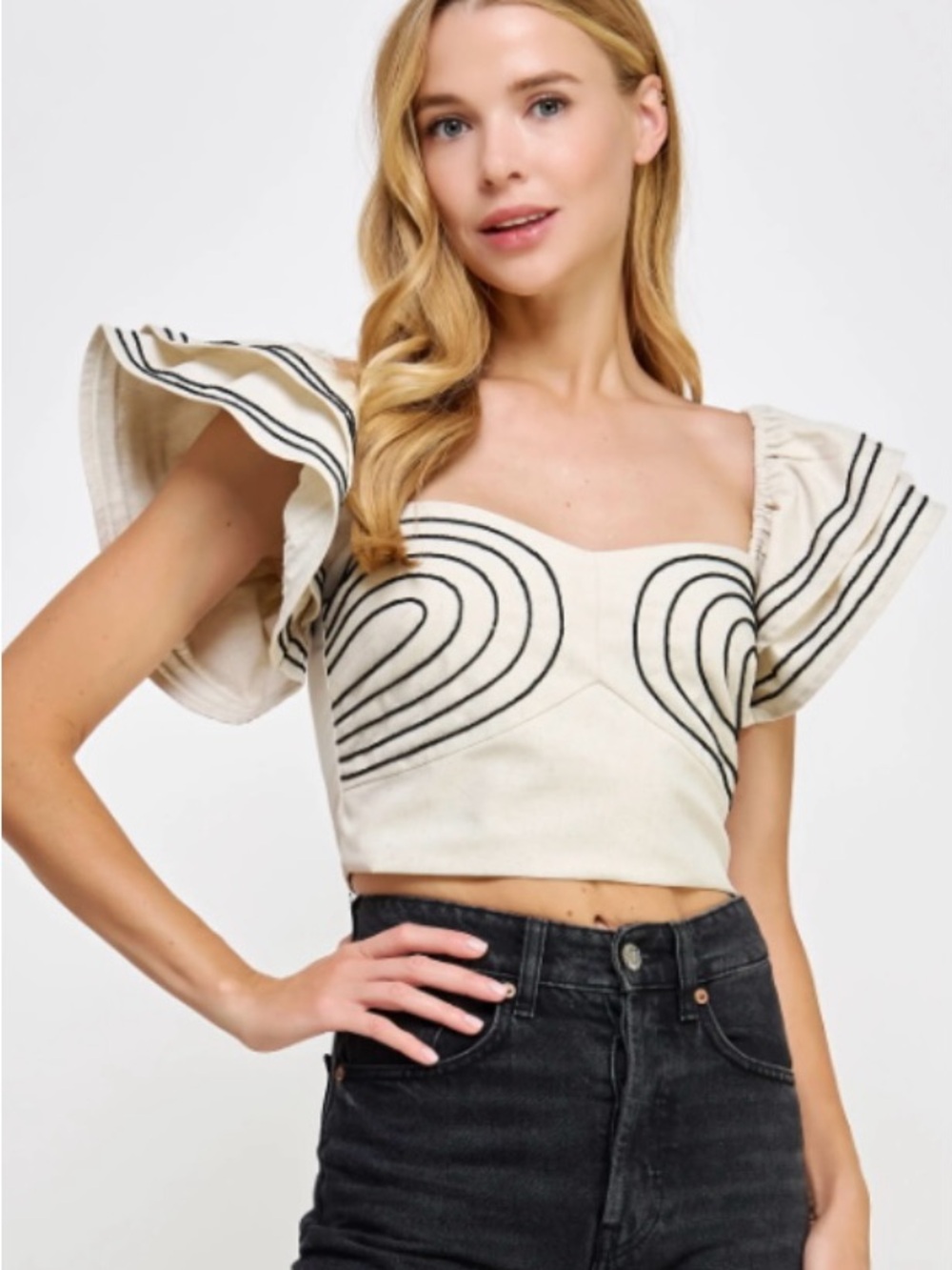 NWT Strut & Bolt Embroidered Ruffle Linen Crop Top M